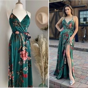 Lulus | Dresses | Lulus Still The One Emerald Green Floral Print Satin Maxi  Dress | Poshmark